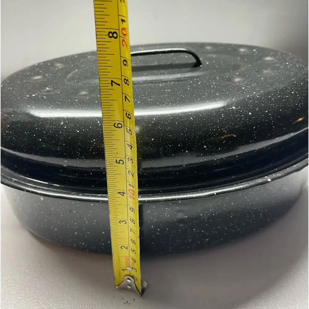 Granite Ware Small Roasting Pan with Lid 15” X 6” Oval Black Domed Lid